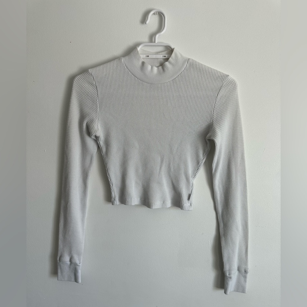 Aritzia TNA Mockneck Waffle Crop Long Sleeve